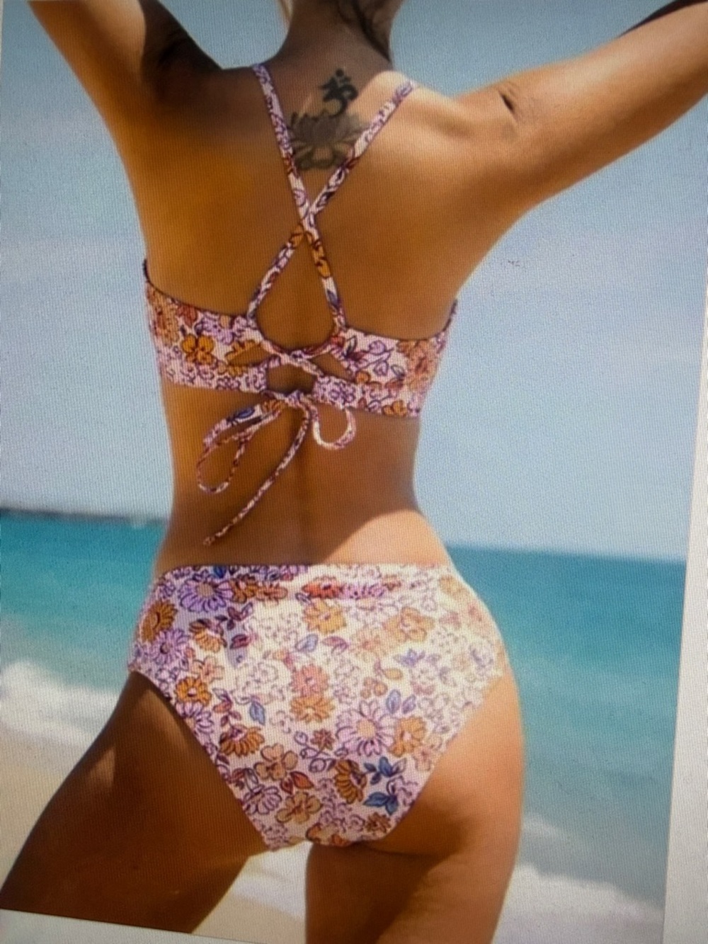 NWT Tropical Floral Bikini Adjustable Crisscross Back Padded Cups XL Beach Pool